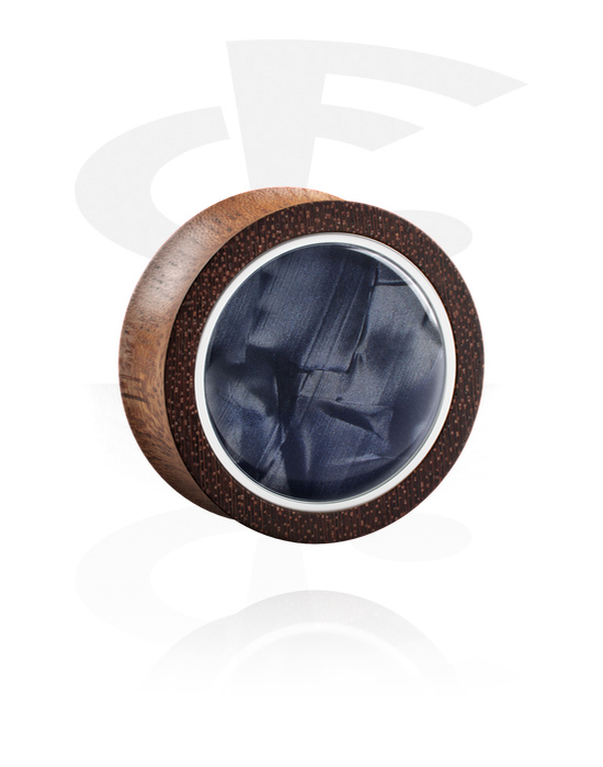 Tunnels & Plugs, Double flared plug (wood) with inlay in various colours, Mahogany Wood