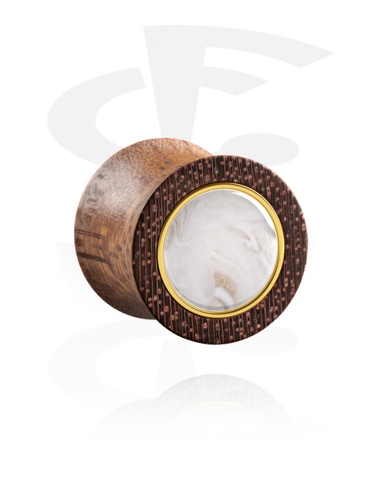 Tunnels & Plugs, Double flared plug (wood) with imitation mother of pearl inlay, Mahogany Wood