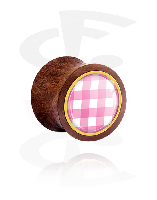 Tunnels & Plugs, Double flared plug (hout) met geruit patroon, Mahogany