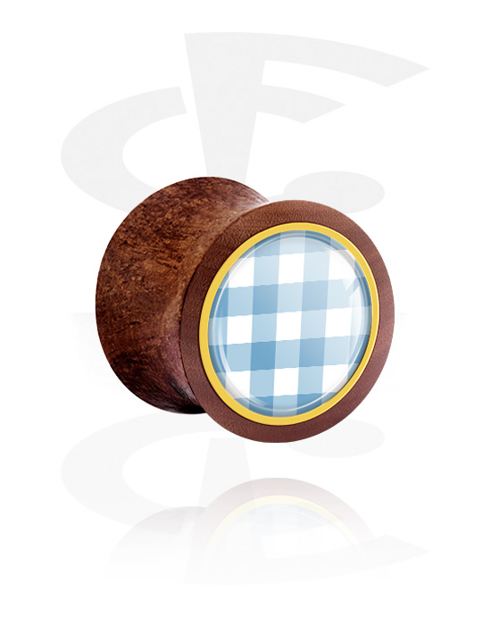 Tunnels & Plugs, Double flared plug (hout) met traditioneel geruit design, Mahogany
