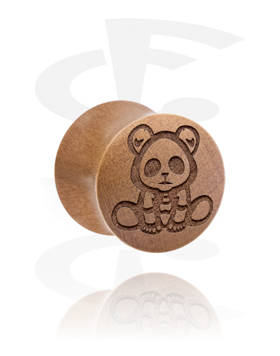 Tunnels & Plugs, Double flared plug (wood) with laser engraving "panda", Wood