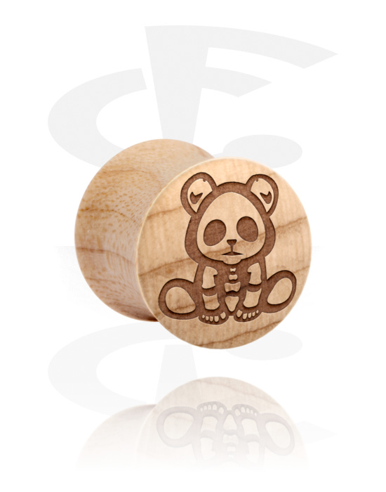 Tunnels & Plugs, Double flared plug (wood) with laser engraving "panda", Wood