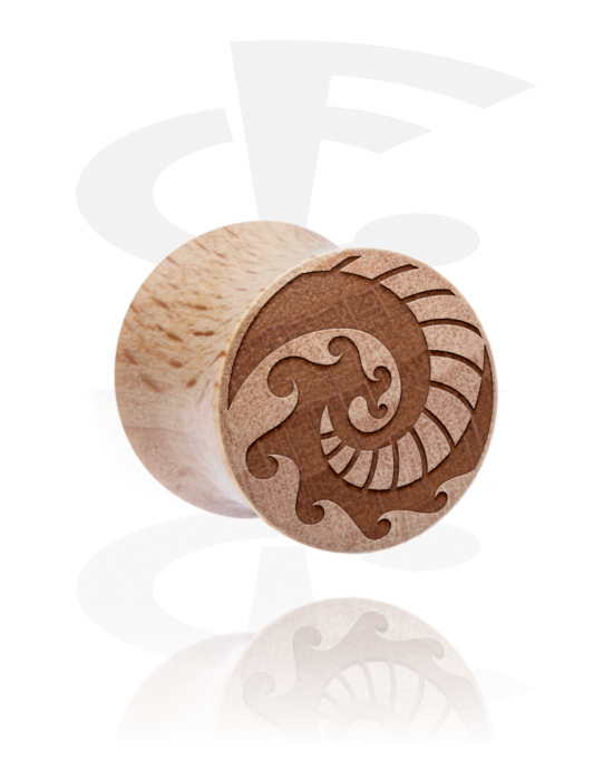 Tunnels & Plugs, Double flared plug (wood) with laser engraving "spiral", Wood
