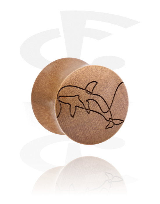 Tunnels & Plugs, Double flared plug (wood) with laser engraving "one line design orca", Wood