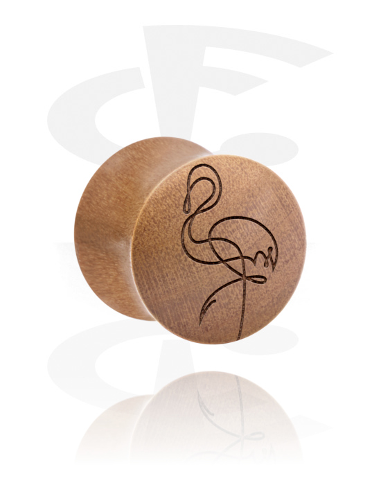 Tunnels & Plugs, Double flared plug (wood) with laser engraving "one line design flamingo", Wood