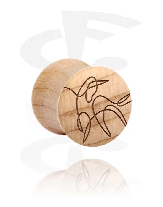 Tunnels & Plugs, Double flared plug (wood) with laser engraving "one line design unicorn", Wood