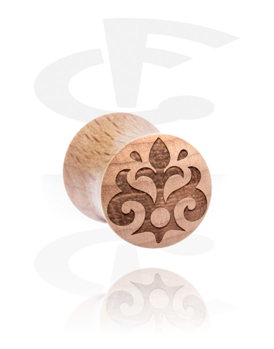 Tunnels & Plugs, Double flared plug (hout) met lasergravure ‘ornament’, Hout