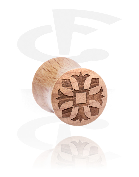 Tunely & plugy, Plug s rozšírenými koncami (drevo) s laserovým gravírovaním „ornament“, Drevo