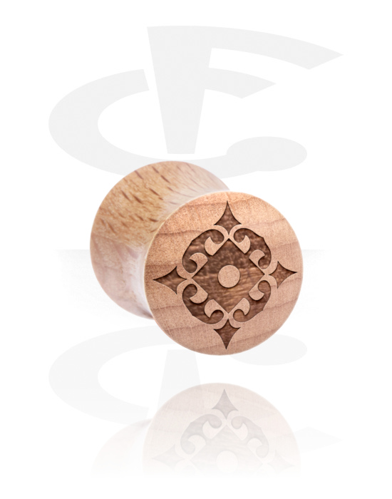 Tunely & plugy, Plug s rozšířenými konci (dřevo) s laserovým gravírováním „ornament“, Dřevo