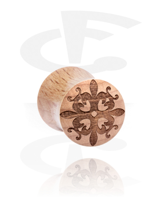 Tunnels & Plugs, Double flared plug (hout) met lasergravure ‘ornament’, Hout
