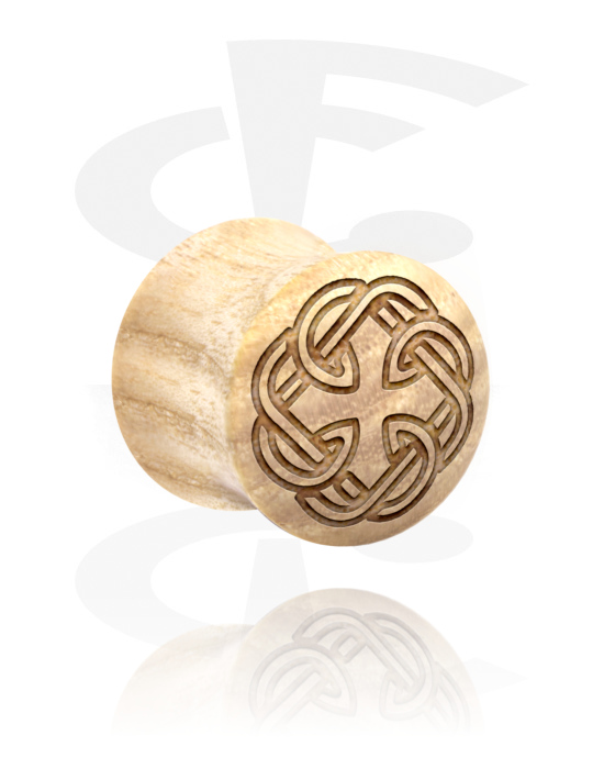 Tunnels & Plugs, Double flared plug (wood) with laser engraving "cross", Wood
