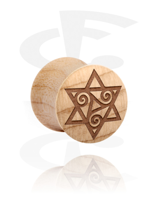 Tunnels & Plugs, Double flared plug (wood) with laser engraving "star", Wood