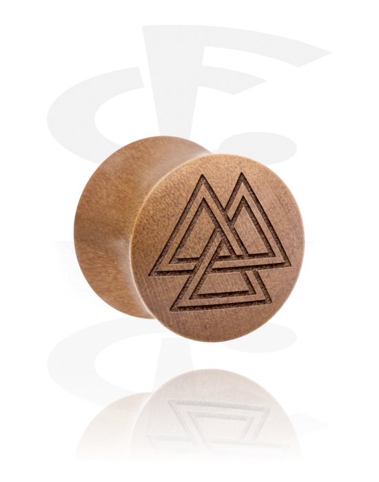 Tunnels & Plugs, Double flared plug (wood) with laser engraving "triangles", Wood