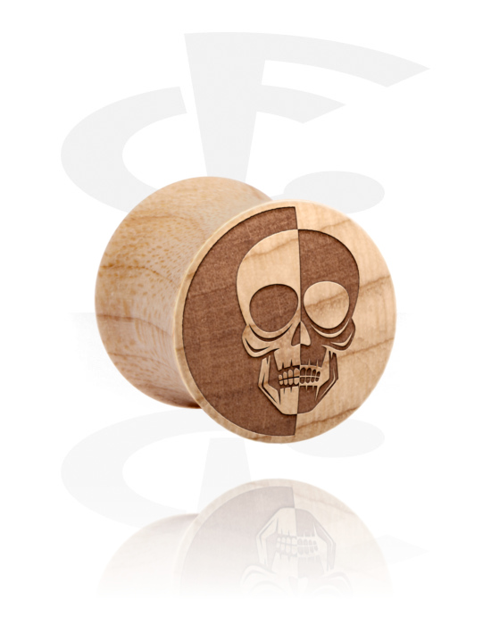 Alagutak és dugók, Double flared plug (wood) val vel laser engraving "skull", Fa