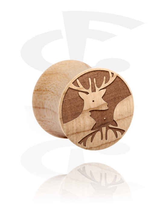 Tunnels & Plugs, Double flared plug (wood) with laser engraving "deer", Wood