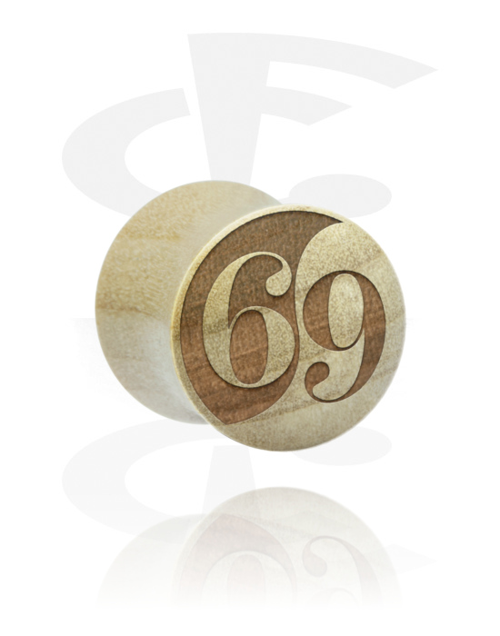 Tunnels & Plugs, Double flared plug (wood) with laser engraving "69", Wood