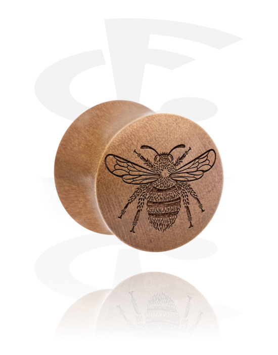 Tunnels & Plugs, Double flared plug (wood) with laser engraving "bee", Wood