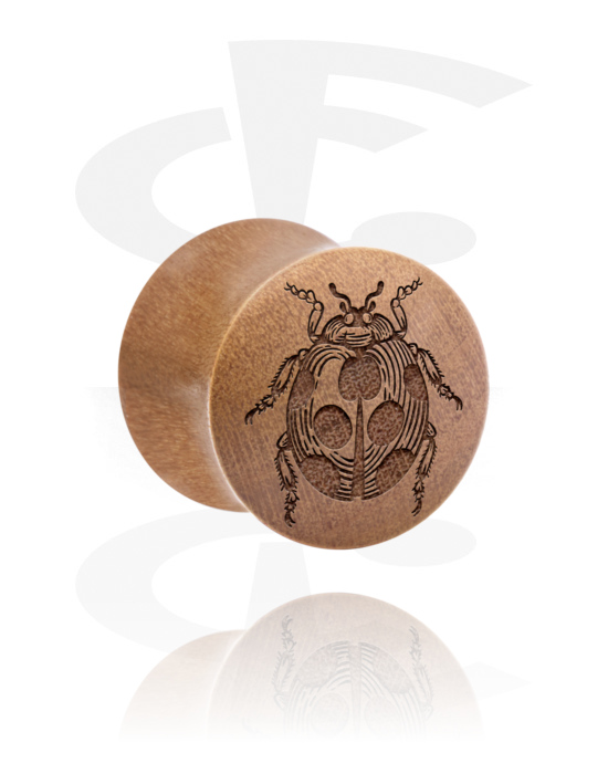 Tunnels & Plugs, Double flared plug (wood) with laser engraving "lady beetle", Wood