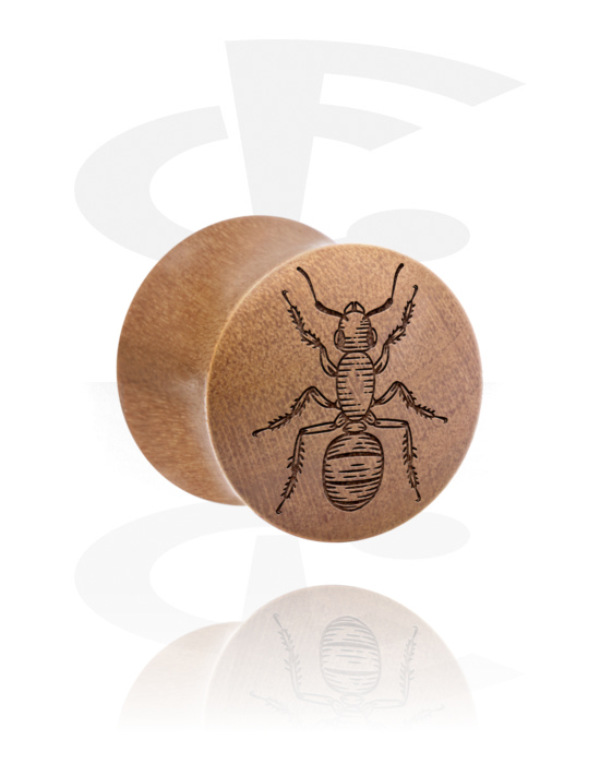 Tunnels & Plugs, Double flared plug (wood) with laser engraving "ant", Wood