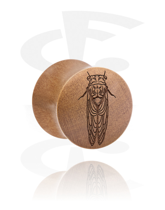 Tunnels & Plugs, Double flared plug met Insect-motief, Hout