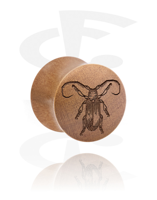 Tunnels & Plugs, Double flared plug (wood) with laser engraving "cardinal beetle", Wood