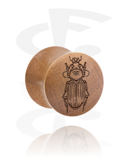 Tunnels & Plugs, Double flared plug (wood) with laser engraving "ground beetle", Wood