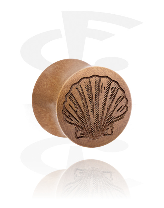 Tunnels & Plugs, Double flared plug (wood) with laser engraving "shell", Wood