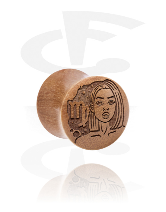 Tunnels & Plugs, Double flared plug (wood) with laser engraving "zodiac", Wood