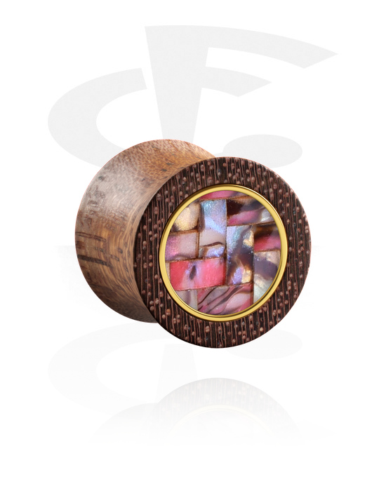 Tunely & plugy, Plug s rozšířenými konci (dřevo) s vložkou imitace perleti, Dřevo