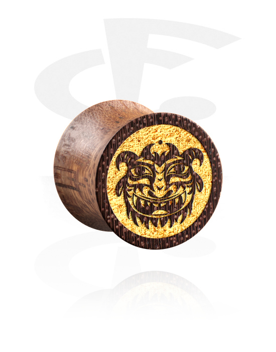Tunely & plugy, Plug s rozšířenými konci (dřevo) s laserovým gravírováním „zlatá maska“, Mahagonové dřevo