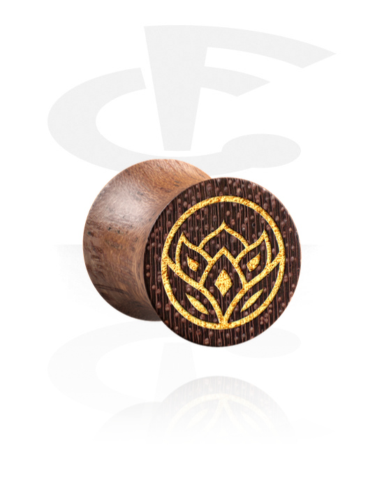 Alagutak és dugók, Double flared plug (wood) val vel laser engraving "golden flower", Mahagóni fa