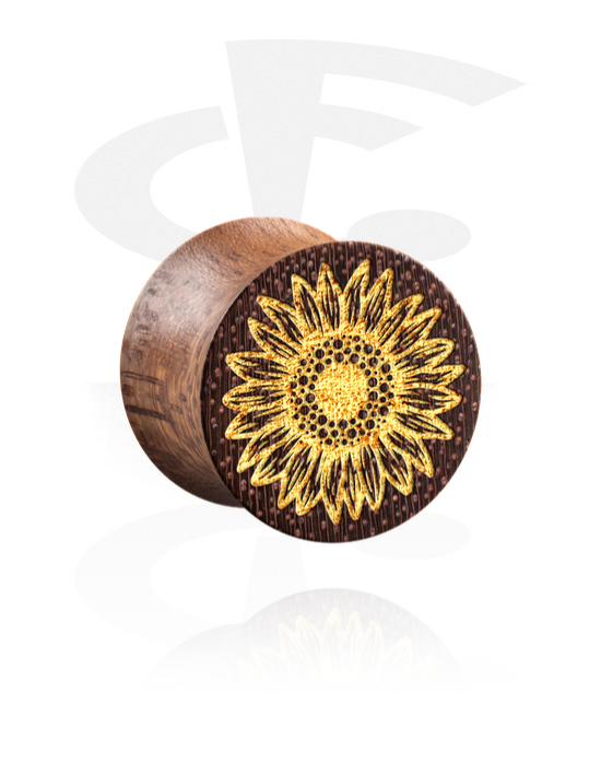 Alagutak és dugók, Double flared plug (wood) val vel laser engraving "golden sunflower), Fa