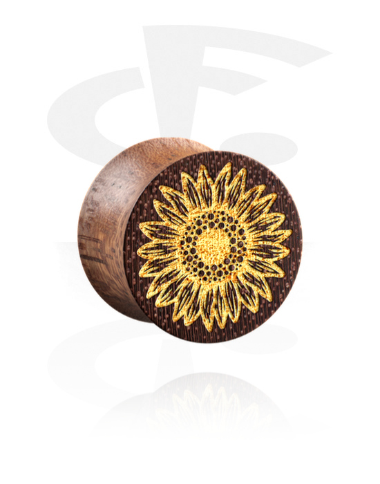 Alagutak és dugók, Double flared plug (wood) val vel laser engraving "golden sunflower), Fa