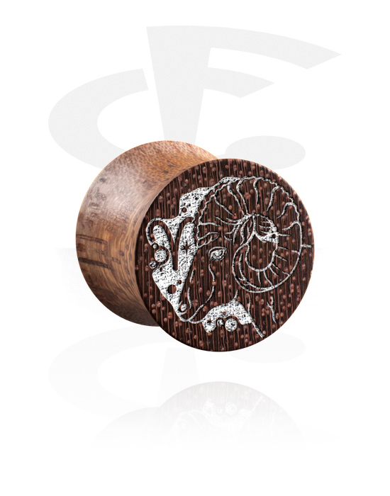 Tunnlar & Pluggar, Double flared plug (wood) med laser engraving "zodiac", Mahogny