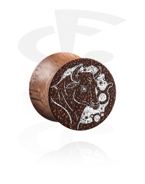 Alagutak és dugók, Double flared plug (wood) val vel laser engraving "zodiac", Mahagóni fa
