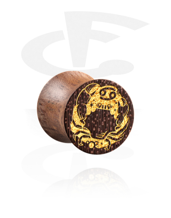 Alagutak és dugók, Double flared plug (wood) val vel laser engraving "zodiac", Mahagóni fa