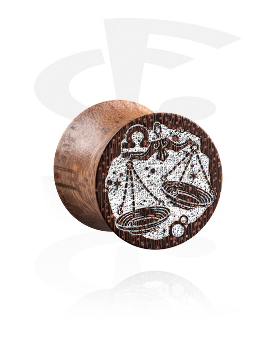 Tunnlar & Pluggar, Double flared plug (wood) med laser engraving "zodiac", Mahogny