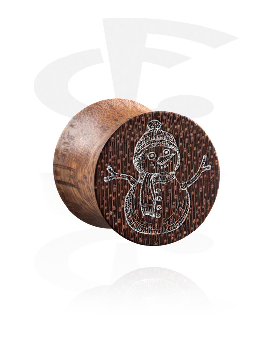 Tunnels & Plugs, Double flared plug (wood) with laser engraving, Mahogany Wood