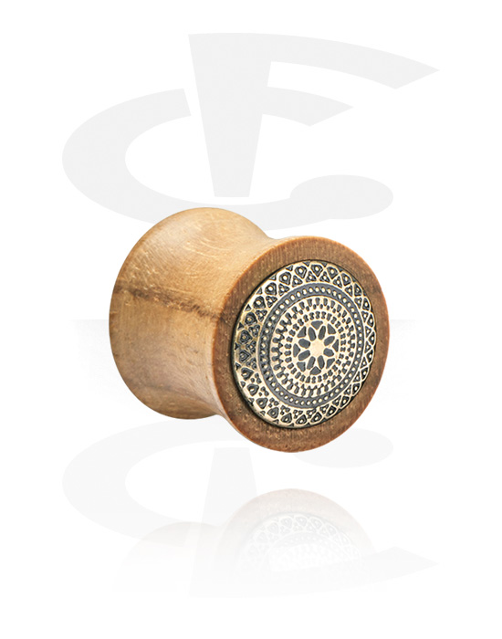 Tunele & plugi, Plug z dwoma ściankami (drewno) z stalową wstawką z mandalą, Drewno