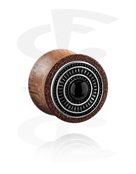 Tunnels & Plugs, Double flared plug (wood) with steel inlay, Wood, Plated Brass