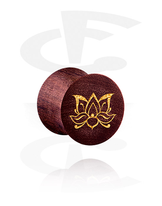 Tunnels & Plugs, Double Flared Plug with Asian Design, Mahogany Wood
