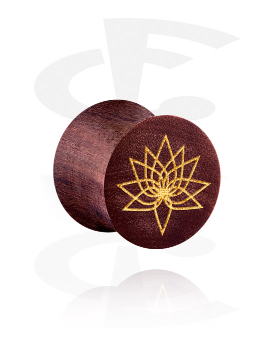Tunnels & Plugs, Double Flared Plug with Asian Design, Mahogany Wood