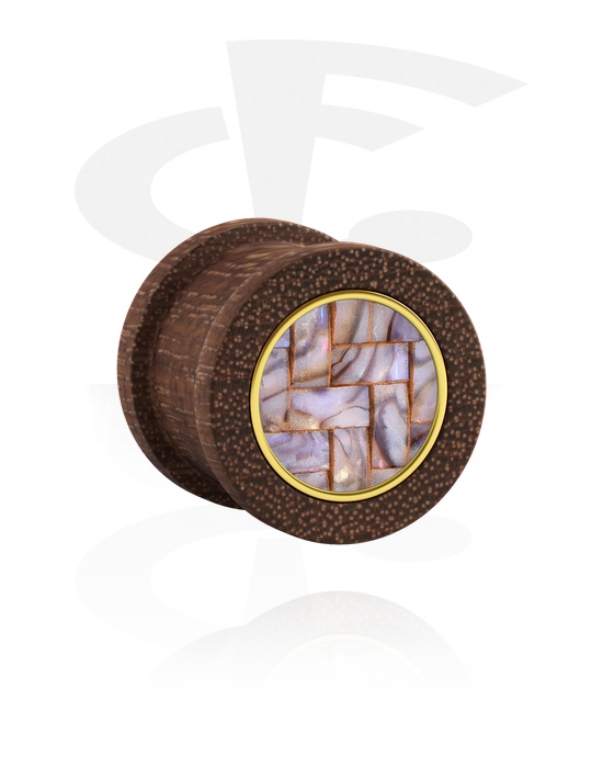 Tunnels & Plugs, Ribbed plug (wood) with imitation mother of pearl inlay, Wood