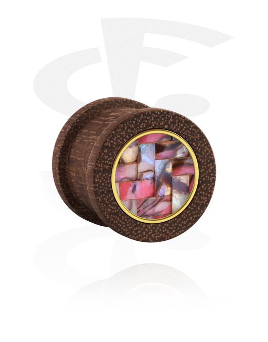 Tunnels & Plugs, Ribbed plug (wood) with imitation mother of pearl inlay, Wood