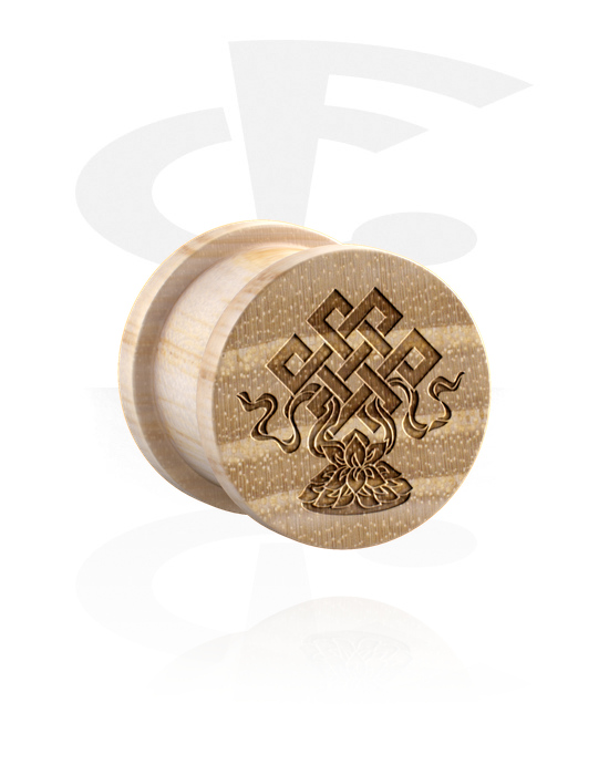 Tunnels & Plugs, Ribbed plug (wood) with laser engraving "geometric", Wood