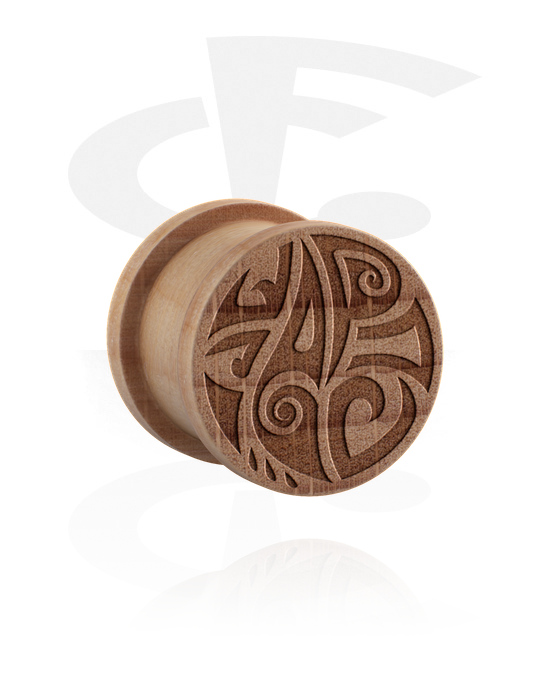 Tunnels & Plugs, Ribbed plug (wood) with laser engraving "tribal", Wood