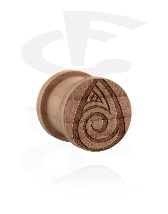 Tunnels & Plugs, Ribbed plug (wood) with laser engraving, Wood