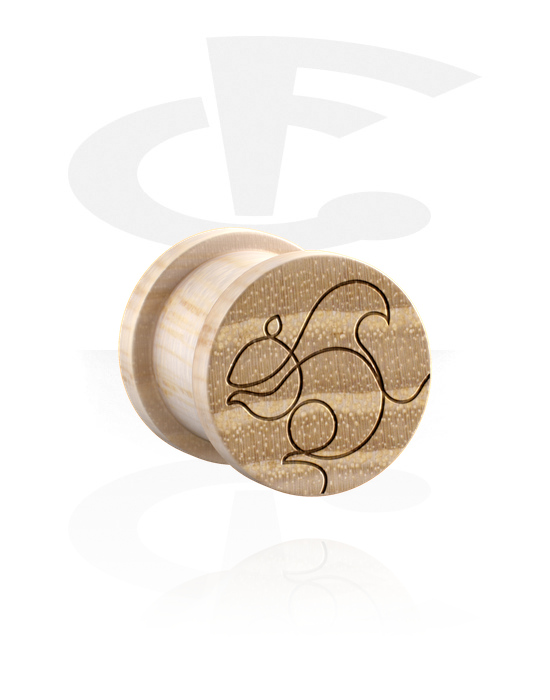 Tunnels & Plugs, Ribbed plug (wood) with laser engraving "one line design squirrel", Wood