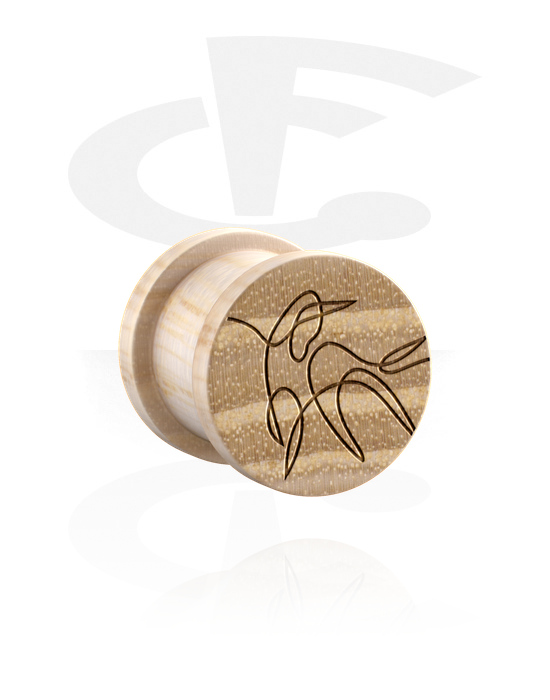 Tunnels & Plugs, Ribbed plug (wood) with laser engraving "one line design unicorn", Wood