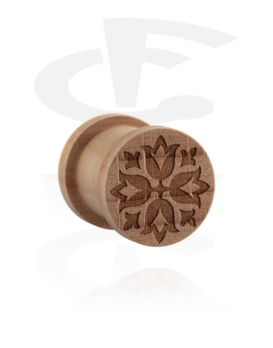 Tunnels & Plugs, Ribbed plug (wood) with laser engraving "ornament", Wood
